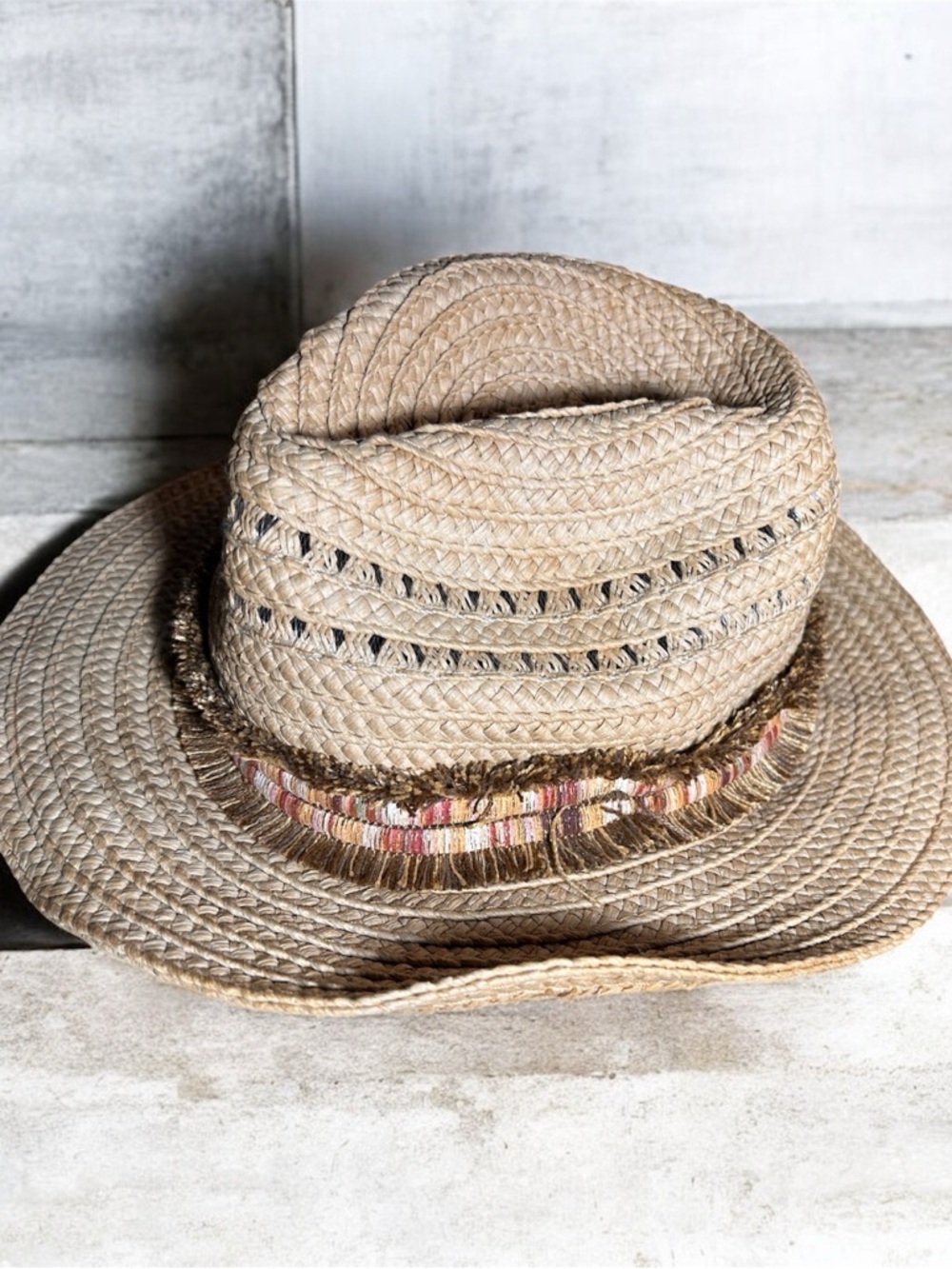 Braided Straw Sun Hat with Multicolor Trim - Eco Friendly